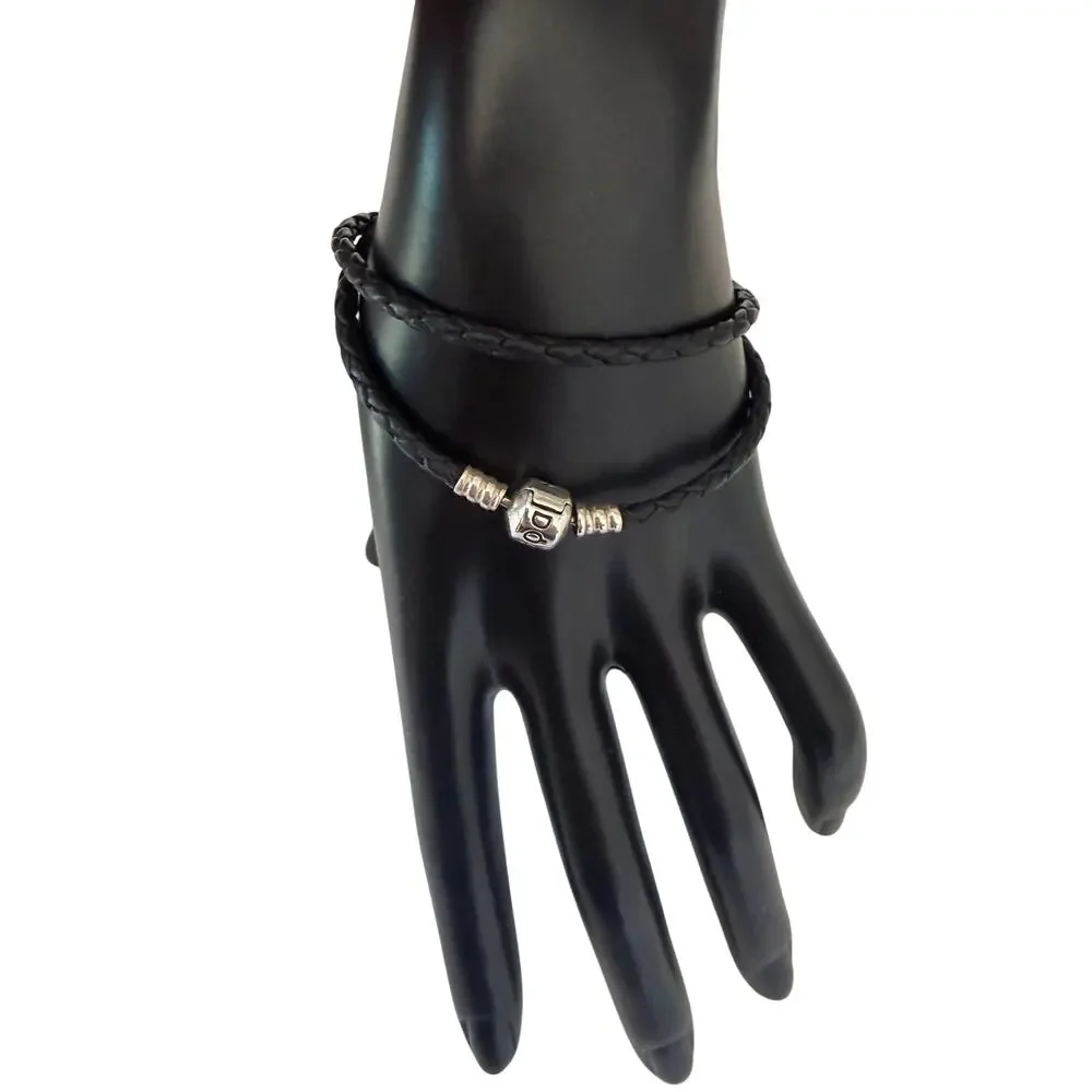 Pandora Moments Double Black  Leather and Silver Bracelet, 6 1/2